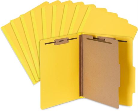 10 Blue Summit Supplies Classification Folders, 1-Divider, Letter Size, Yellow,