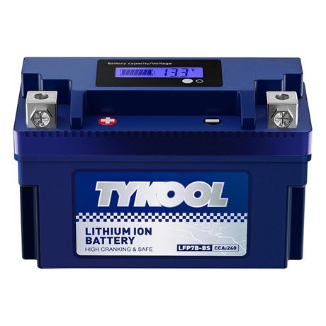 YT7B-BS Lithium LiFePO4 Motorcycle Battery, 12V 4Ah, 240CCA, Built in BMS,