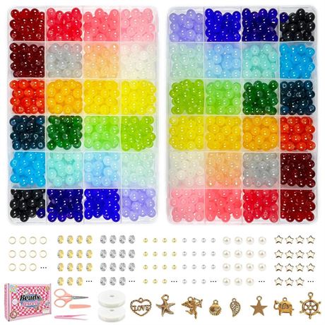 1400 Pcs 8mm Glass Beads Bracelet Making Kit, 24 Colors Crystal Beads for