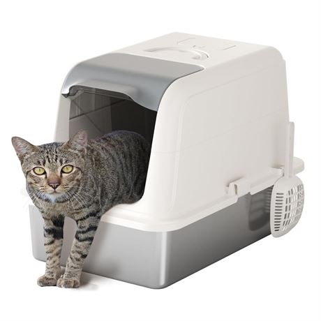 Enclosed Stainless Steel Cat Litter Box with Lid Extra Large Litter Box for Big