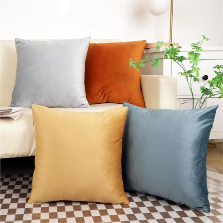 MEKAJUS Throw Pillow Covers 18x18 Set of 4 Decorative Pillow Covers Soft Velvet