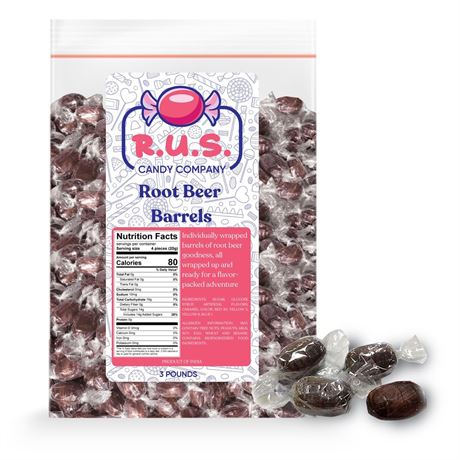 R.U.S. Candy Company Root Beer Barrel Candy - 3 Pound Bag - Classic Hard Candy