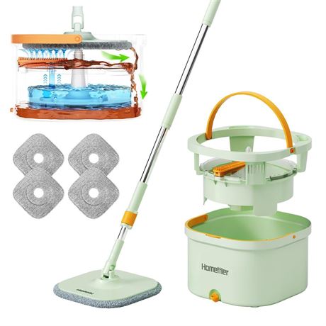 Mop and Bucket Set with 4 Microfibra Replaceable Mop Pads Self Separation Dirty