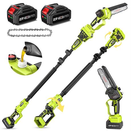 2-IN-1 Cordless Pole Saw & Mini Chainsaw w/ Brushless Motor, 2*4.0Ah Battery