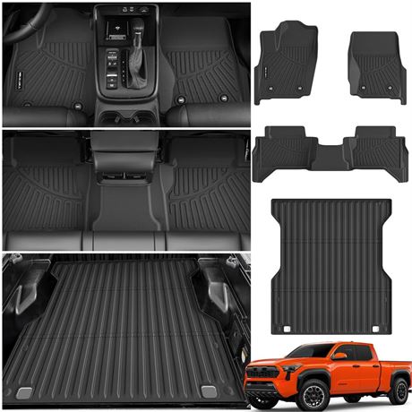 Floor Mats & Truck Bed Mat for 2024 Toyota Tacoma Double Cab with 5FT Bed (Not