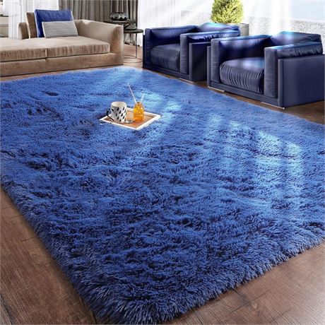 RUGTUDER Navy Blue Ultra Soft Area Rug for Bedroom, 4x6 Feet, Fluffy Rugs,