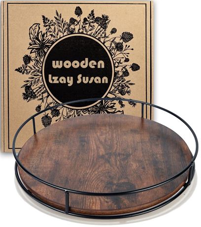 12 Inch Wood Lazy Susan Turntable for Table, Kitchen Rustic Brown Turntable