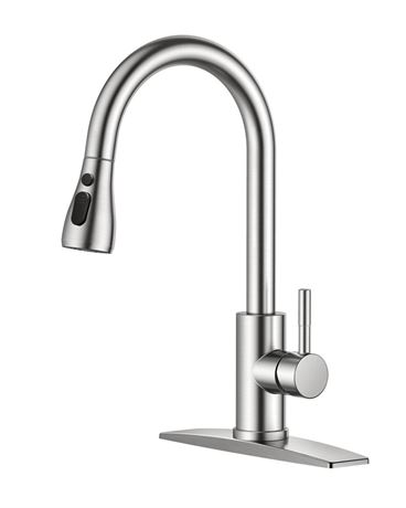 FORIOUS Kitchen Faucets, Brushed Nickel Kitchen Faucet with Pull Down Sprayer,