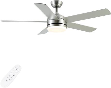 52 inch Nickel Ceiling Fan with Light and 6 speed Remote Control. Dimmable 3