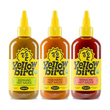 Yellowbird® Organic Hot Sauce Variety Set 9.8 oz Pantry Size | Sriracha +