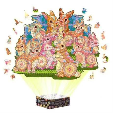 Wooden Jigsaw Puzzles for Easter - Bunny, 300 pcs,11.8"x14.6", Beautiful Gift