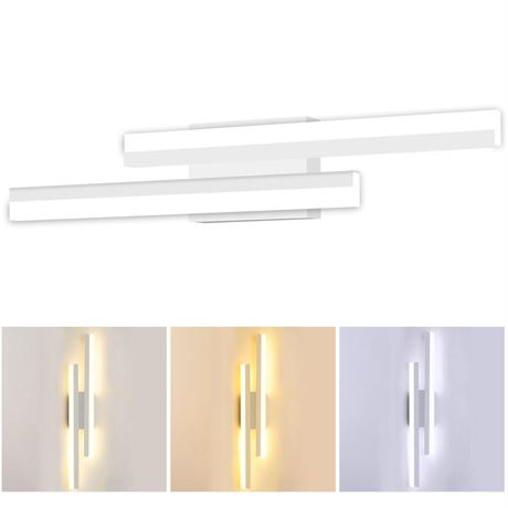 24in Bathroom Vanity Light,3CT Dimmable White Modern LED Bathroom Wall Light