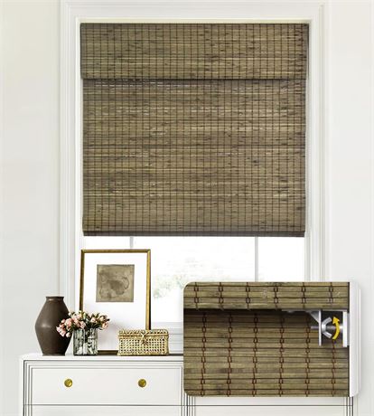 LazBlinds No Tools No Drill Cordless Bamboo Roman Shades, Privacy Window