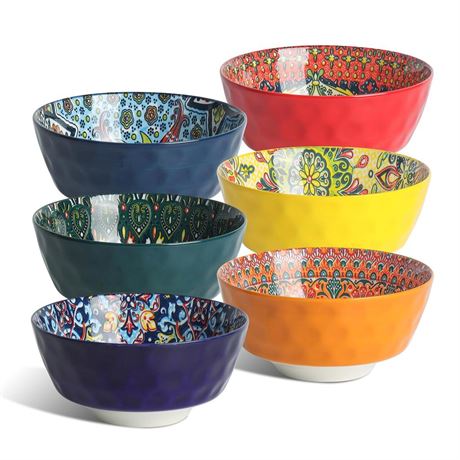 KitchenTour Cereal Bowls Set of 6, 26 oz Ceramic Soup Bowls for Kitchen, 6.4