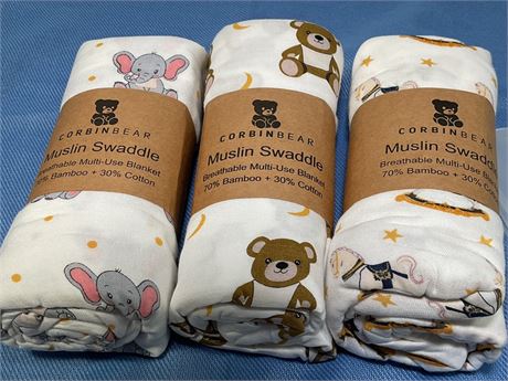 Corbinbear muslin swaddle breathable multi-use blanket 70%bamboo + 30%cotton