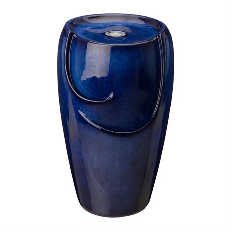 20.5 in. H Outdoor Cobalt Blue Ceramic Floor Fountain with Pump and LED Light