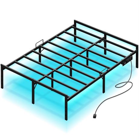 KKL King Size Bed Frame with LED Lights, 14inch Heavy Duty Steel Platform Bed