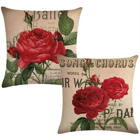 OFFSITE 7COLORROOM Rose Throw Pillow Cover, Blooming Red Rose with Flowers