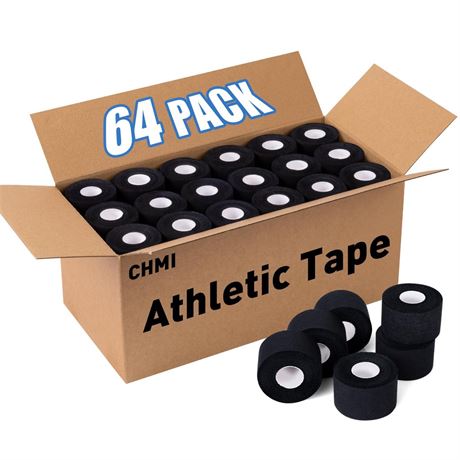 CHMI Athletic Tape,Black Sports Tape (64 Pack), 640 Yards Rolls Very Strong