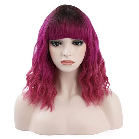 incohair 14 Inches Hot Pink Ombre Wigs for Women Short Curly Wig with Dark Root