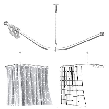 Stretchable Corner Shower Curtain Rod - Easy assemble 304 Stainless L Shaped