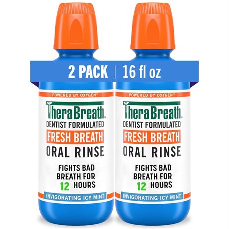 TheraBreath Fresh Breath Oral Rinse, Icy Mint Flavor, Alcohol Free &