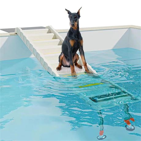 Foldable Dog Pool Ramp with 33" Legs for Free Height Adjustment,Safe & Easy