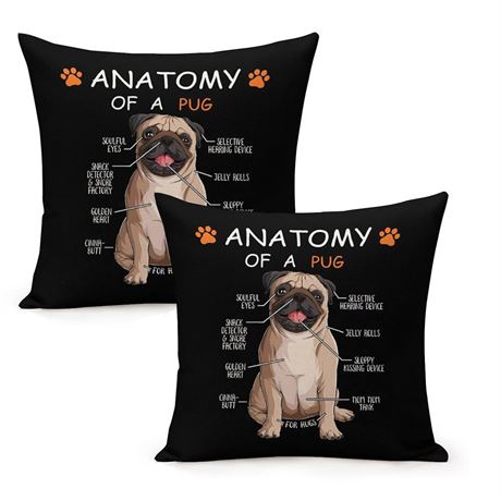 2 PACK MKONY Pug Themed Pillowcase Decorations for Home Funny Cartoon Drawing