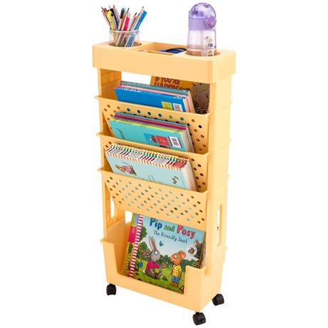 CINPIUK Yellow Rolling Office Paper Organizer, Mobile Book Cart Document Folder