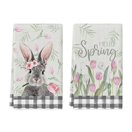 Artoid Mode Buffalo Plaid Bunny Rabbit Flowers Hello Spring Easter Kitchen