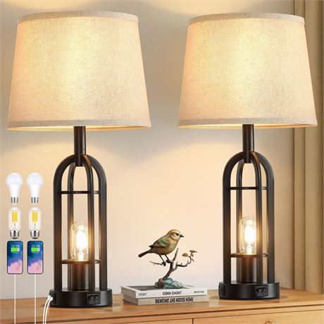 SRJJA Black Table Lamps for Living Room Set of 2 - Farmhouse Lamps for Night