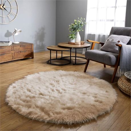 Latepis Light Brown Beige Round Area Rugs 5ft Faux Fur Rug Fuzzy Rugs for