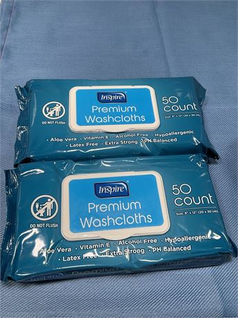 Inspire Adult Wipes, Extra Large Wash Cloths for Incontinence & Cleansing, 8" x