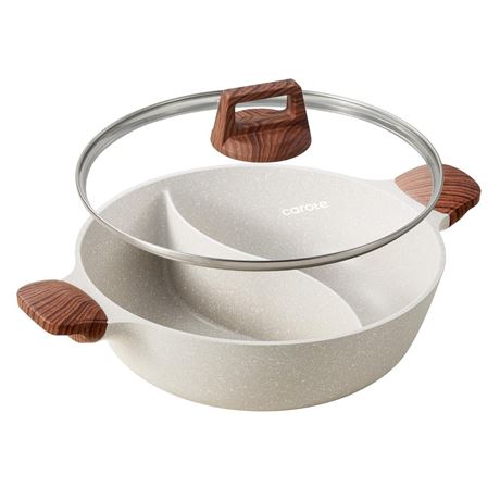 CAROTE Hot Pot with Divider Double Flavor Divided Stockpot with Glass Lid, Dual