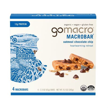 GoMacro MacroBar Organic Vegan Protein Bars - Oatmeal Chocolate Chip MacroBars
