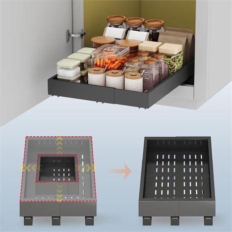 Pull out Cabinet Organizer,Expandable Width(11"-16"),Depth(17"-24") with 3