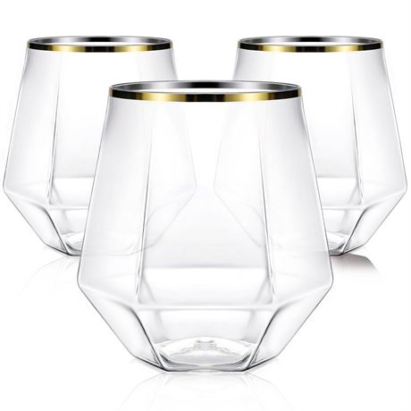 40 Pcak Plastic Stemless Wine cocktail Whiskey Champagne Glasses, 12 Oz Gold