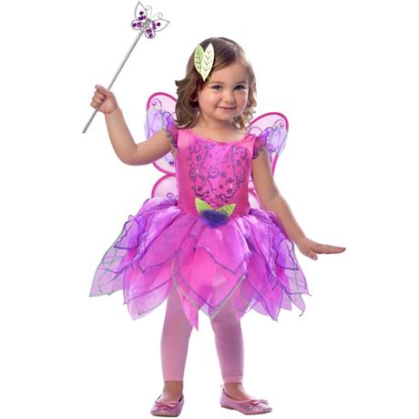 Halloween Toddler Girl Pretty Pixie Costume Dress and Wings, Pink, 2-Piece, by