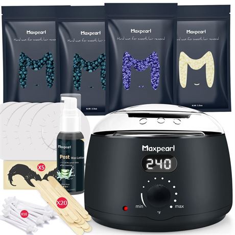 Maxpearl Digital Waxing Kit - Women Men Hard Wax Melt Warmer Kit for Hair