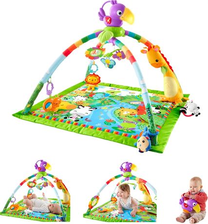 Fisher-Price Baby Playmat Rainforest Music & Lights Deluxe Gym with 10+