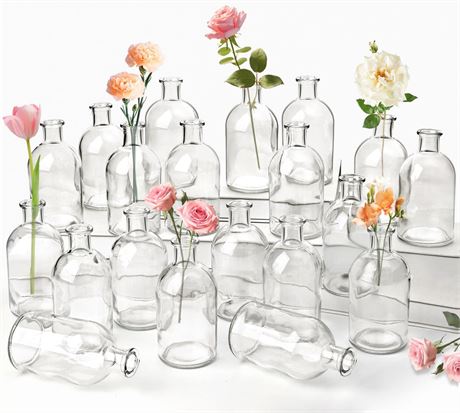 20 Pack Clear Glass Bud Vases for Centerpieces – Small Mini Flower Vases in