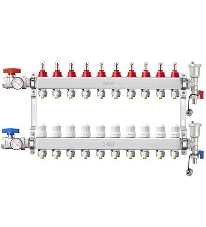 10-Branch PEX Manifold, ABST Stainless Steel Floor Heat Manifold Kit with 1/2"