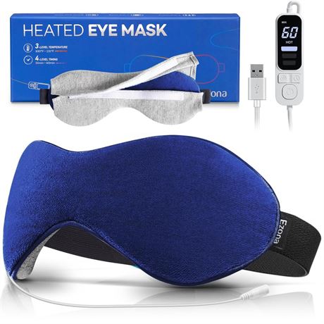 Ezona Heated Eye Mask, Warm Eye Compress Mask for Dry Eyes, USB Electric Eye