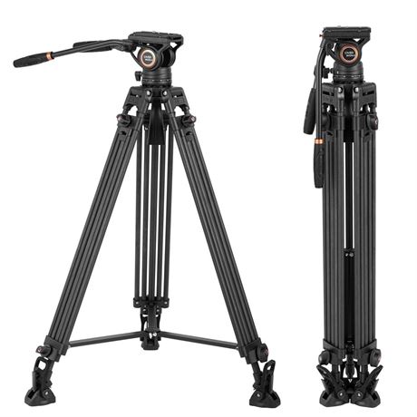 Cayer BV25LH Video Tripod System, 74 inch Carbon Fiber Professional Heavy Duty