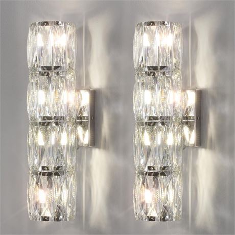 Crystal Wall Sconces Set of Two, Modern Sconces Wall Decor Set of 2 Chrome