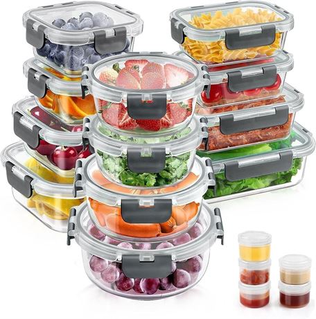 TAIMASI 34pcs Glass Food Storage Containers with Lids Set, Airtight Meal Prep
