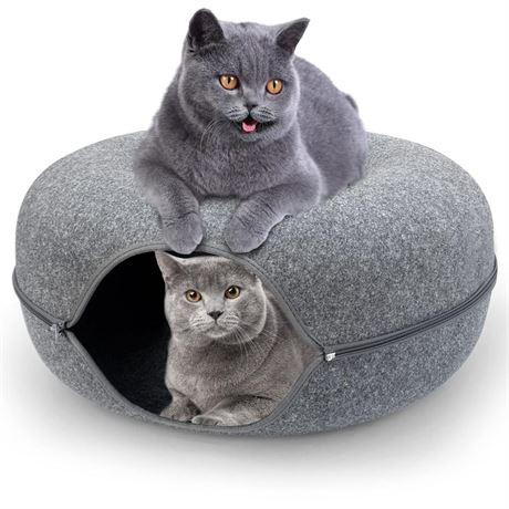 Cat Tunnel Bed, Large Cat House for Pet Cat Cave Bed, Detachable Round Felt &