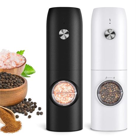 Electric Salt and Pepper Grinder Set (2 Pack), Rechargeable - No Battery Needed