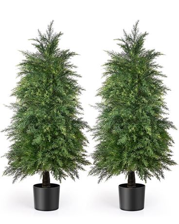 2 Pack 4ft Artificial Cedar Topiary Trees for Outdoor Front Porch Décor, UV