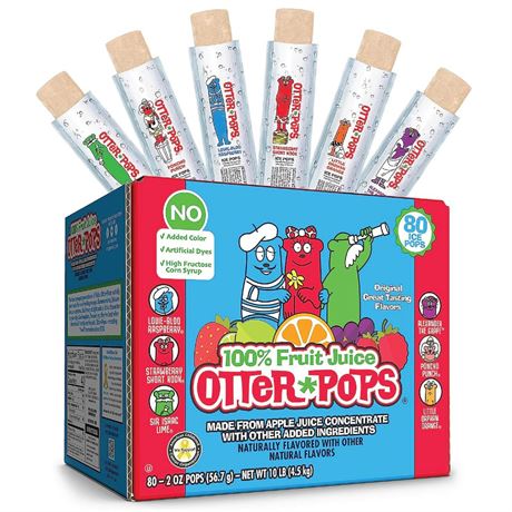 Otter Pops Freezer Bars, 100% Fruit Juice Ice Pops, Original Flavors (80ct –
